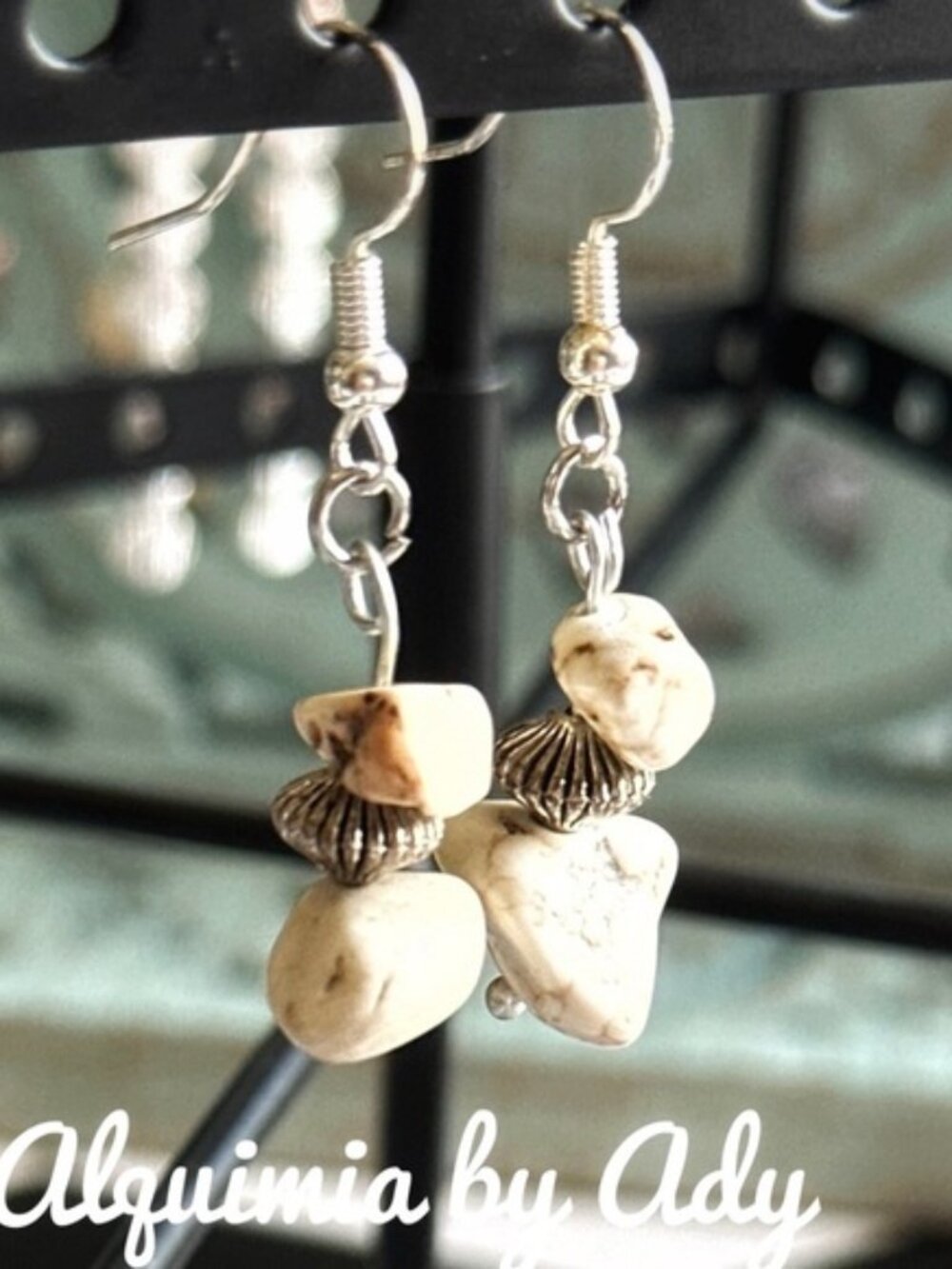 Natural Howlite Drop Earrings in Cream and Silver